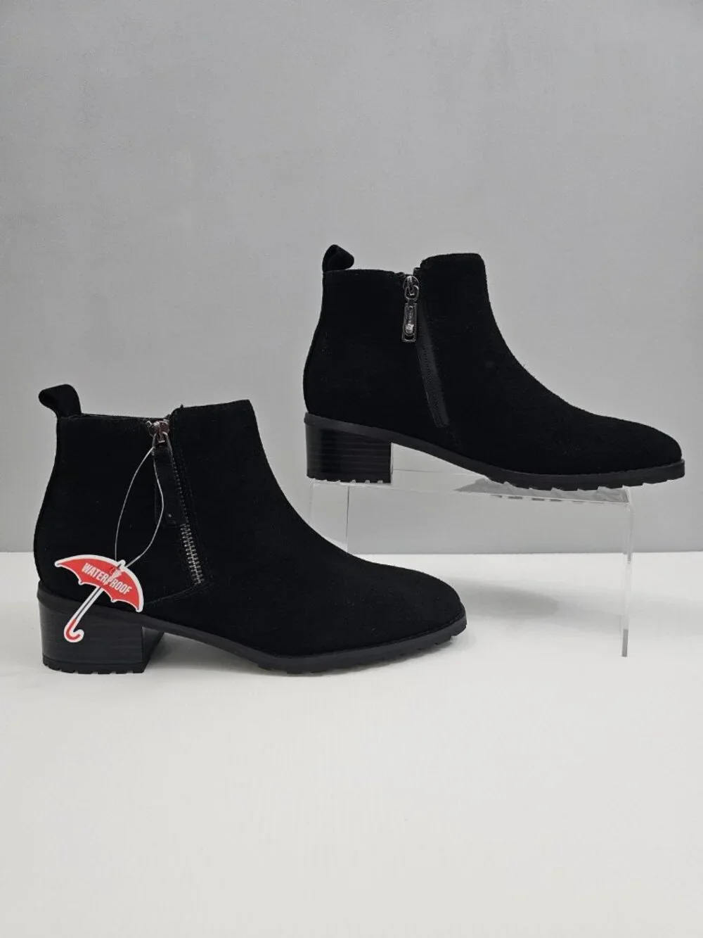Blondo Samara Waterproof Ankle Boot Black Suede Block Heel Womens 8 NEW